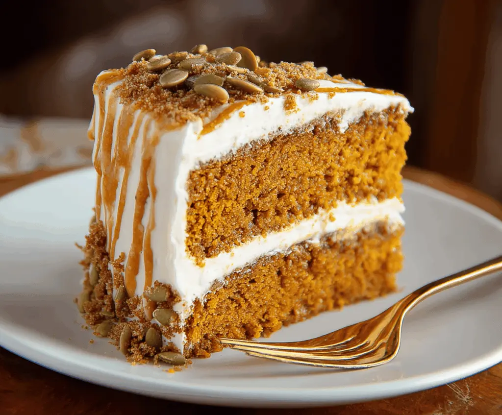 Delicious homemade Pumpkin Spice Cake topped with whipped cream and cinnamon, perfect for fall desserts.