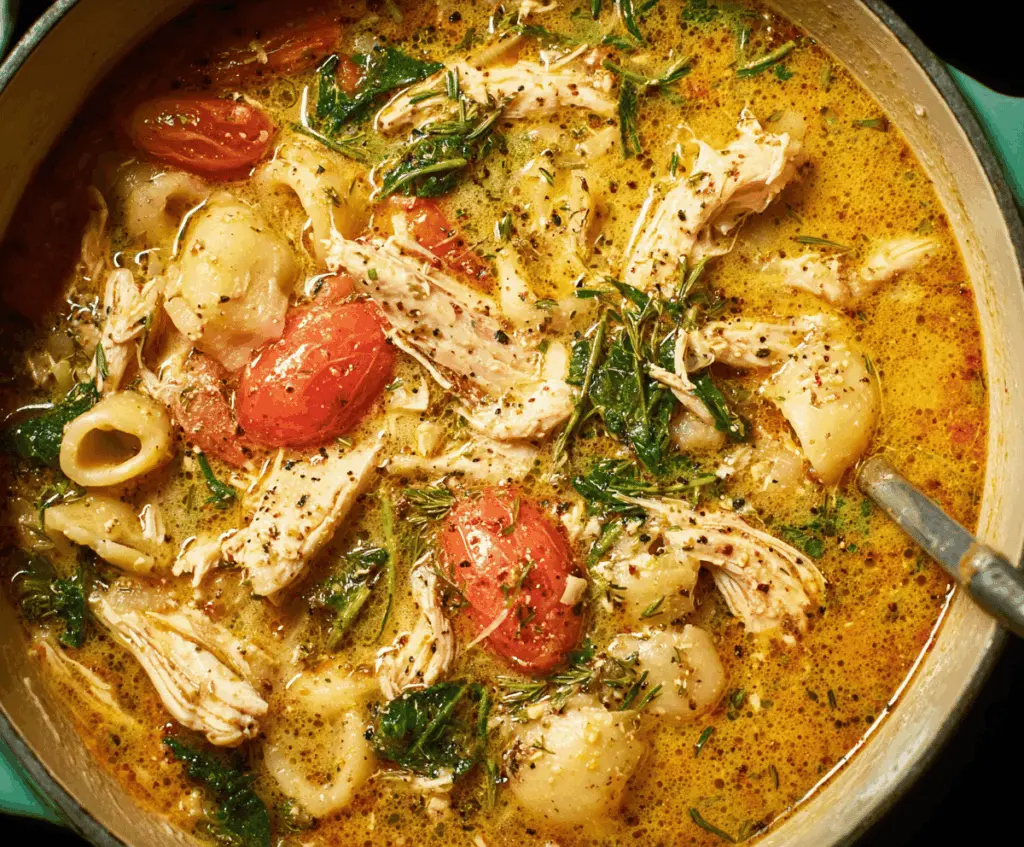 Creamy Marry Me Chicken Soup with tender chicken, spinach, and flavorful herbs in a comforting broth
