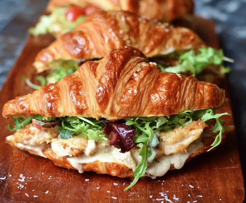 Delicious Chicken Caesar Croissant Sandwich with fresh lettuce and creamy Caesar dressing