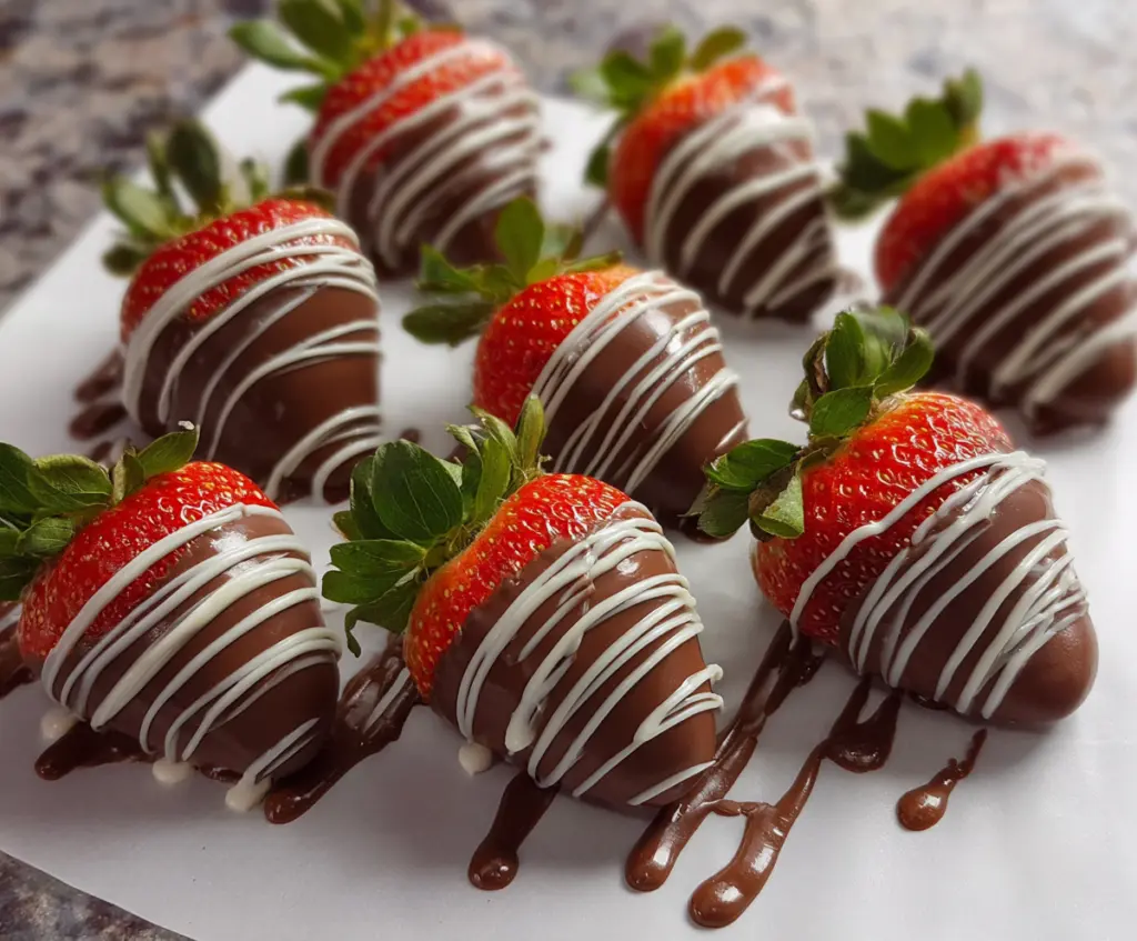 Delicious chocolate-covered strawberries on a white plate, perfect for a sweet treat or special occasion.