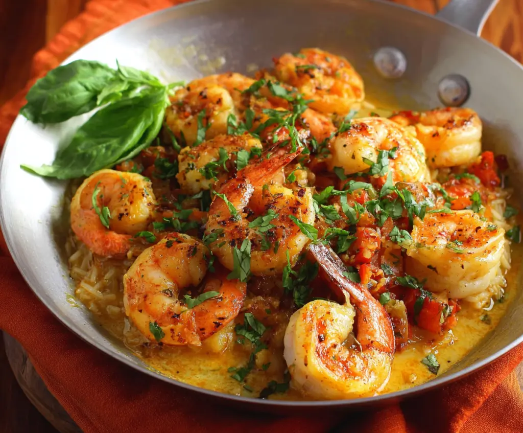 Delicious coconut curry shrimp served with fresh herbs and vibrant vegetables.
