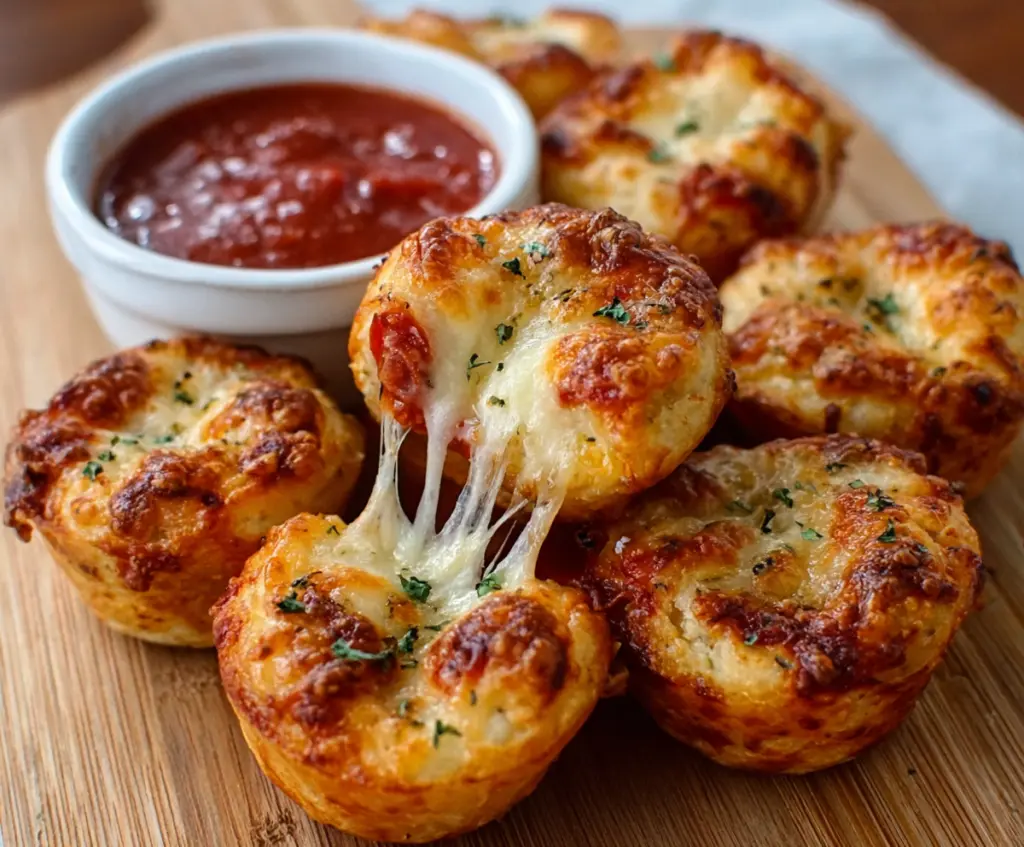Delicious Copycat Pizza Puffs with melted cheese, pepperoni, and herbs on a plate