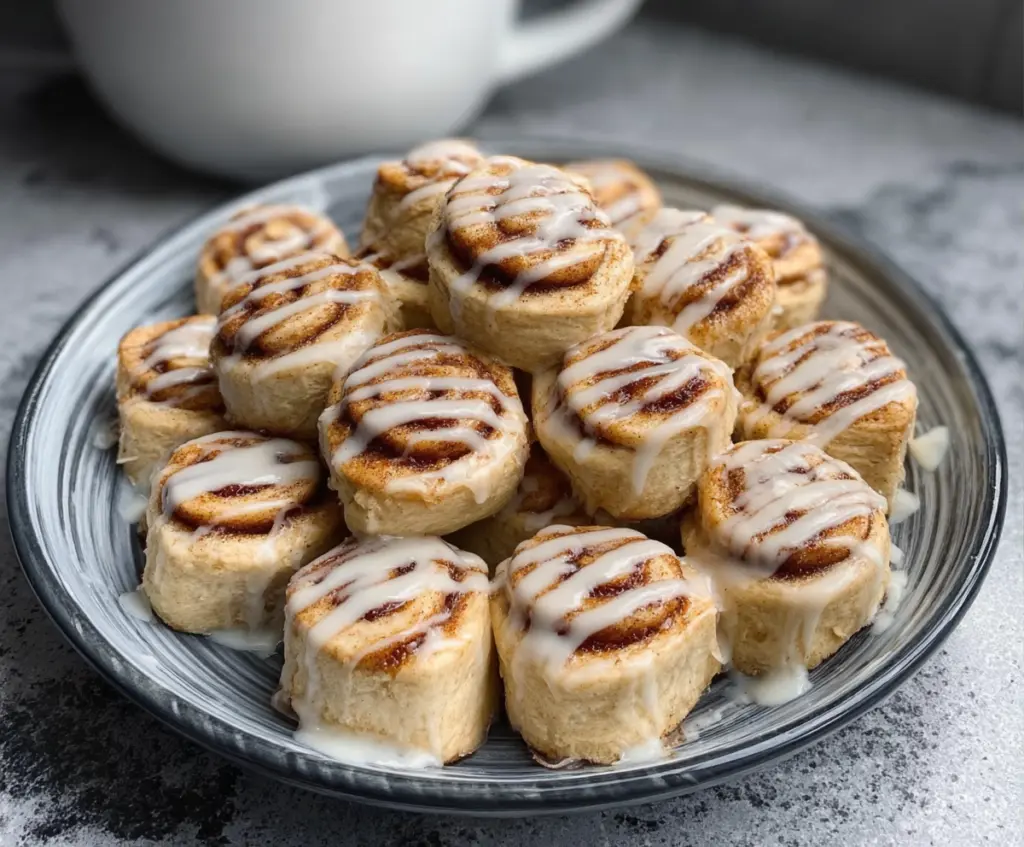 Delicious sourdough discard cinnamon roll bites with gooey cinnamon filling and a glazed finish.