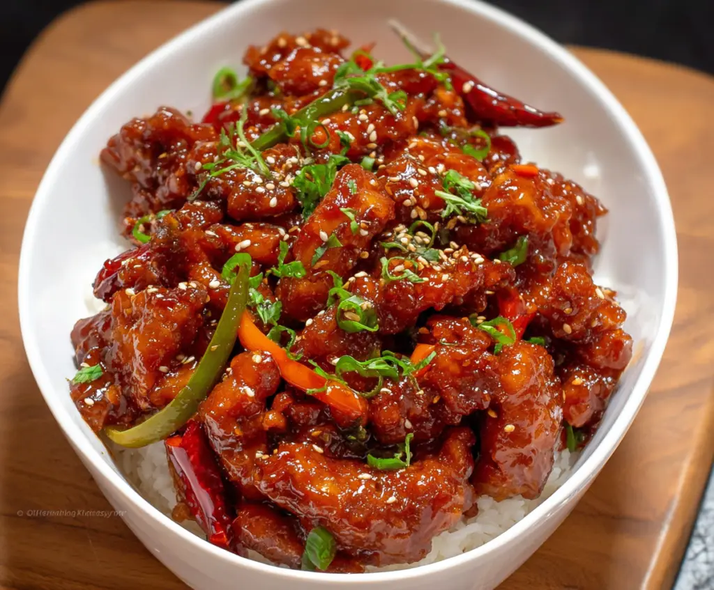 Delicious Spicy Dragon Chicken dish with crispy chicken bites and fiery chili sauce