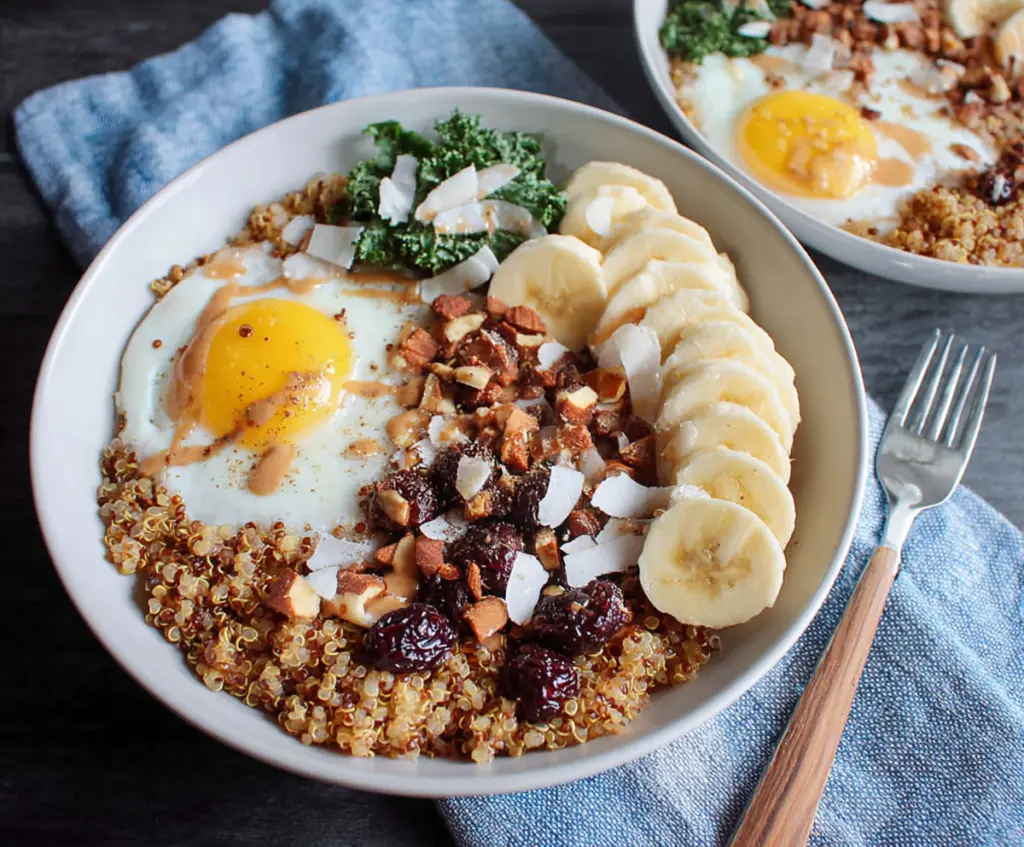 Healthy quinoa breakfast bowls topped with fresh fruits and nuts for a nutritious start to your day.