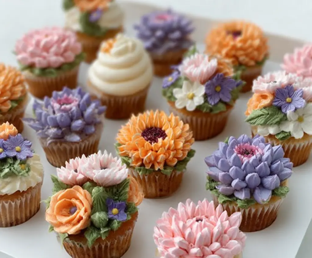 Colorful viral wildflower cupcakes topped with edible flowers for a vibrant dessert.